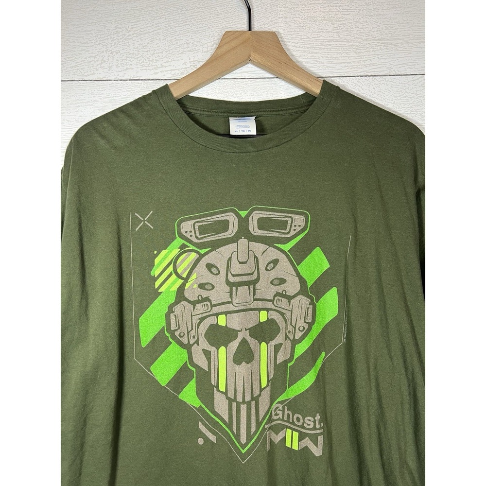 Call of Duty MWII Ghost Face Gaming T-Shirt Gamer Video Games XL Military Green